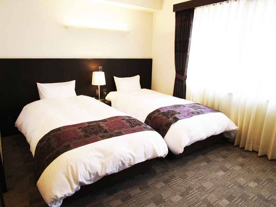 The room with a large window.