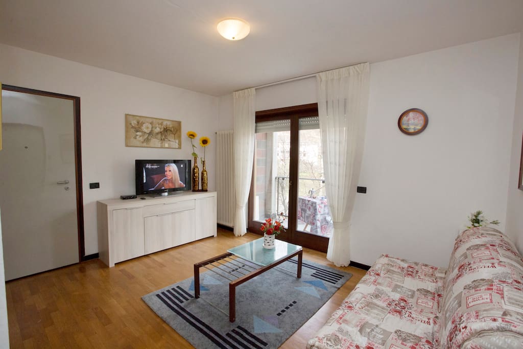 The living room with exit to the balcony