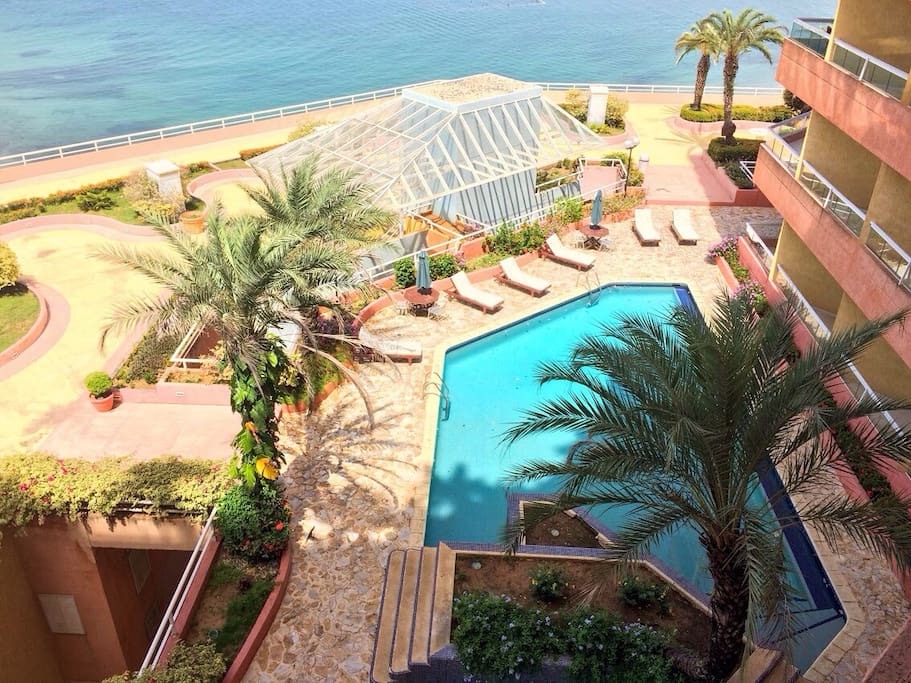 Vista desde el balcón, piscina del edificio