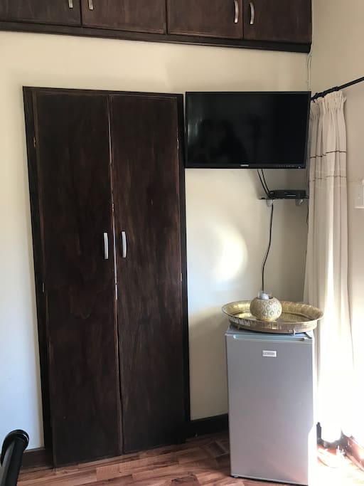 "Hidden" Bathroom, TV & Mini Fridge