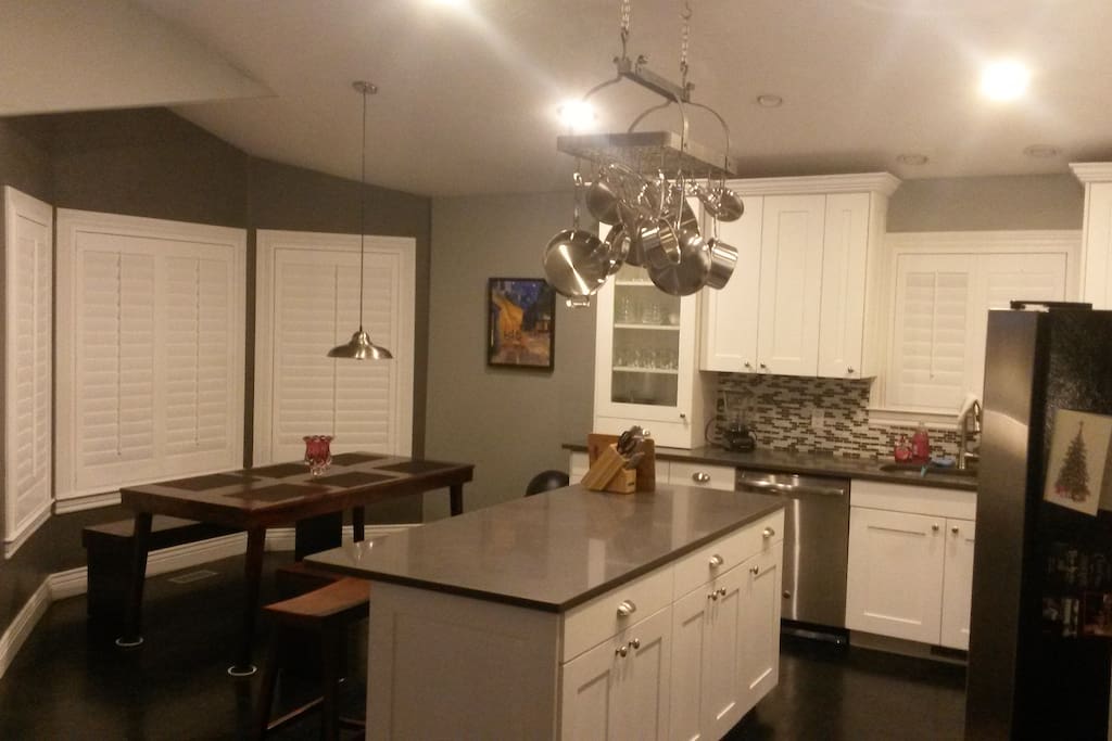 Kitchen with large dining table.