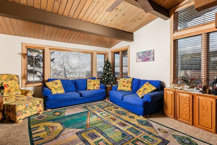 Bright ski in/ski out studio loft with great views