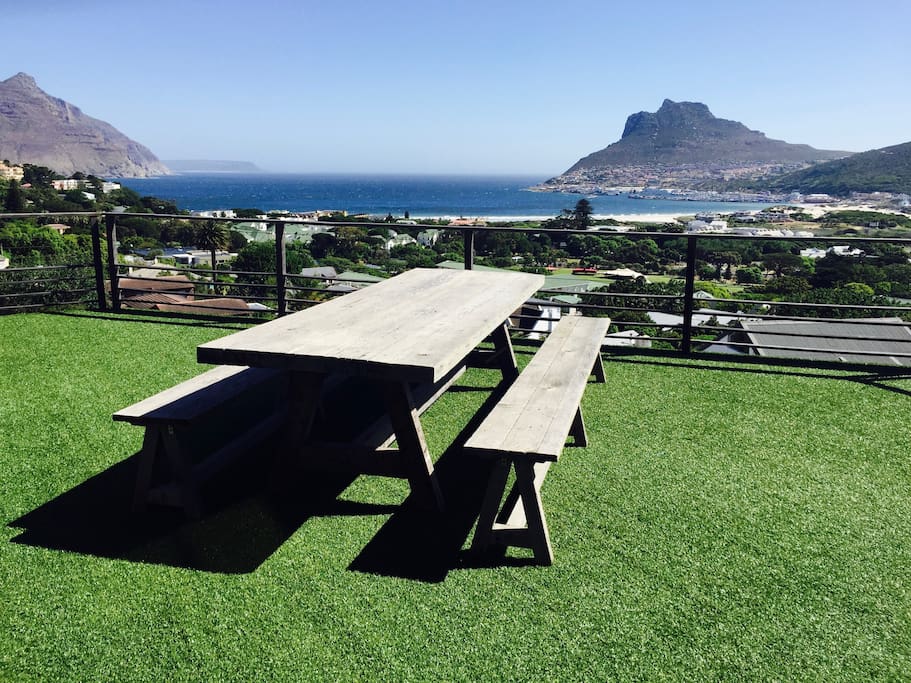 View from 10 seater picnic bench on main deck