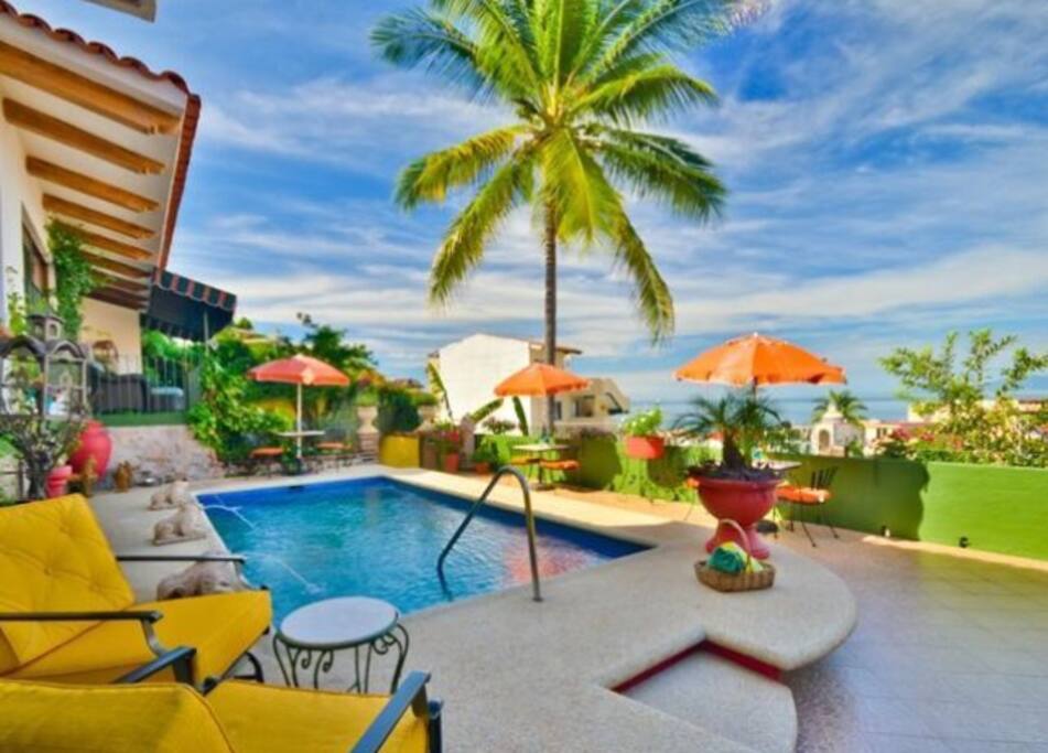 Pool terrace with views of Old Town and the ocean