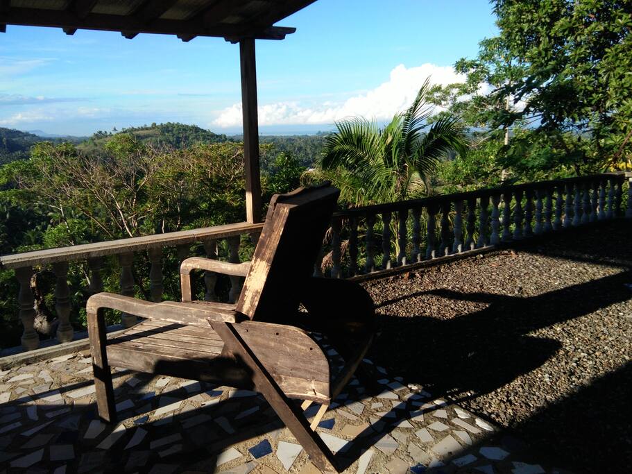 Terrace overlooking sea and mountains