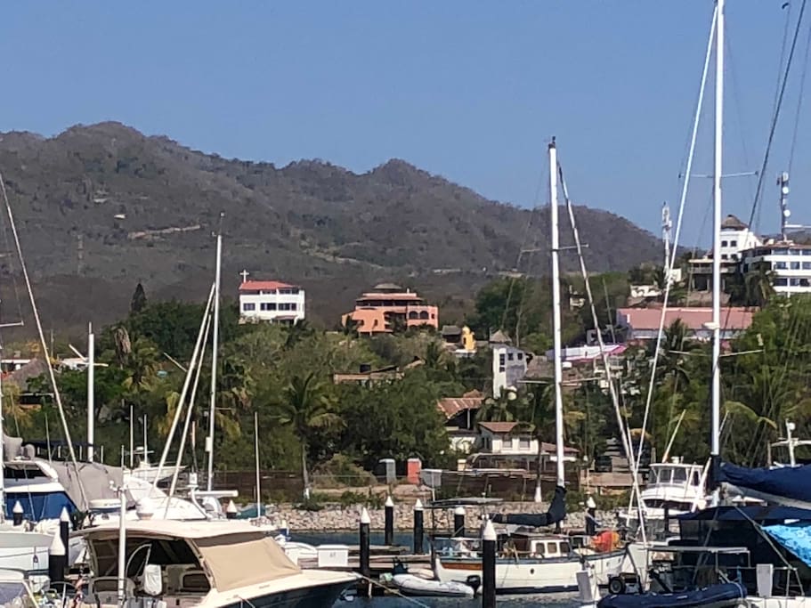 That's us, the salmon colored building looking from the marina yacht club. Short five minute walk