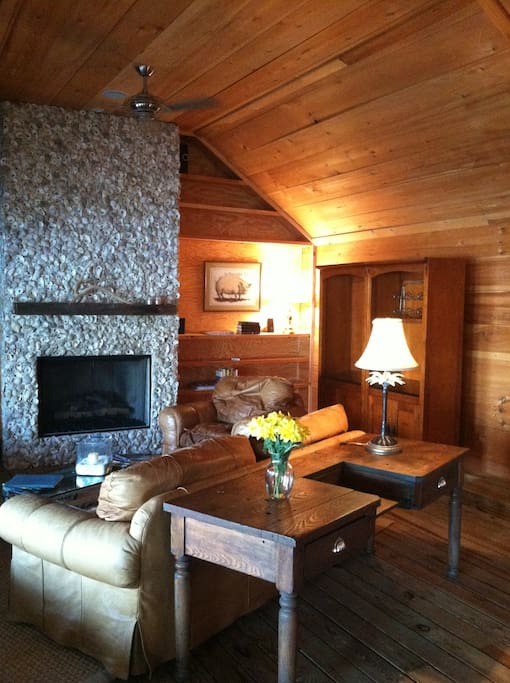 Living Room with Oyster Shell Fireplace