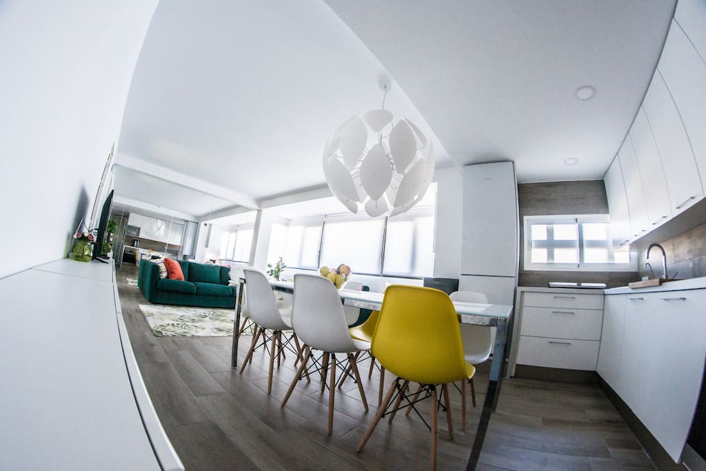 living room, dining area, kitchen