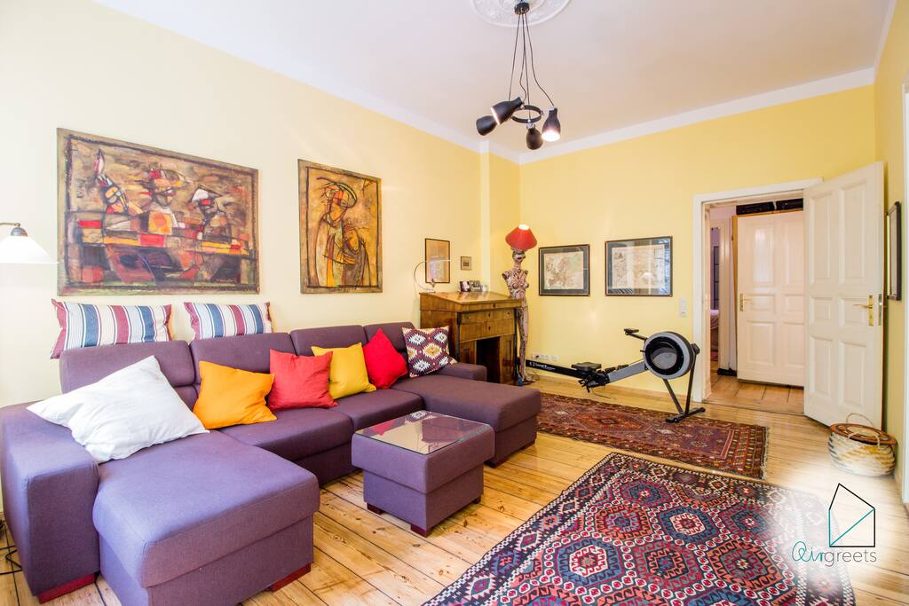 There is also a big modern sofa to relax on.