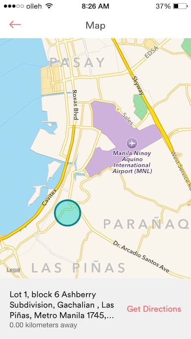 Very near to manila internatioal airport about 10 min, and 5minutes to Sm sucat. 15min to Moa
