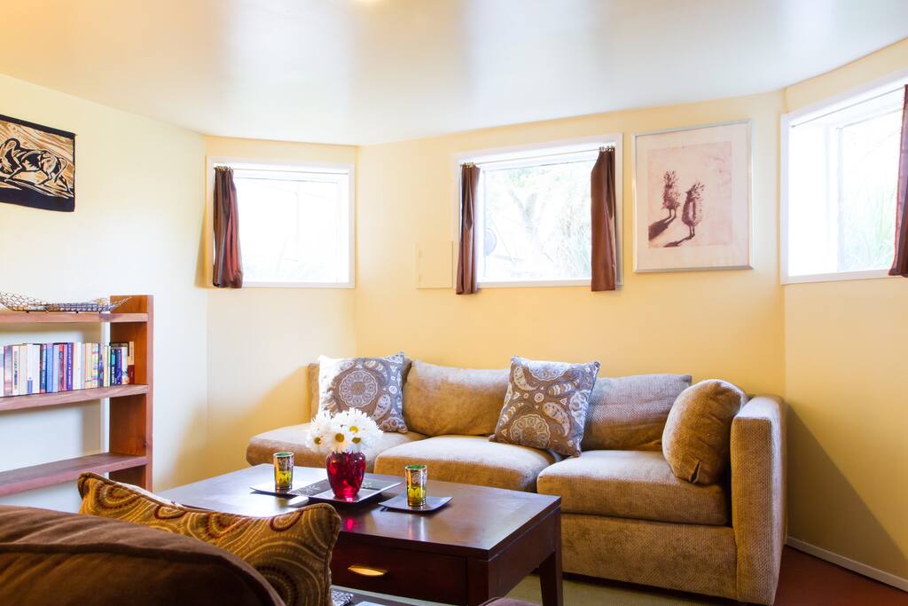 The living room gets a lot of light throughout the day.