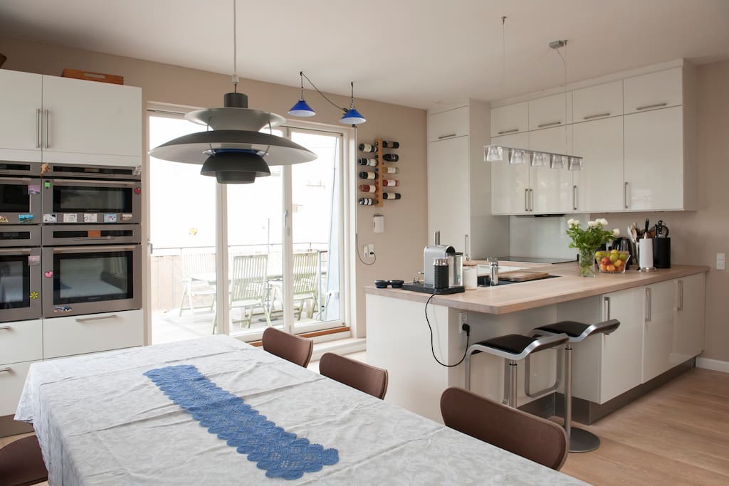 Kitchen and door to terrasse in the rear