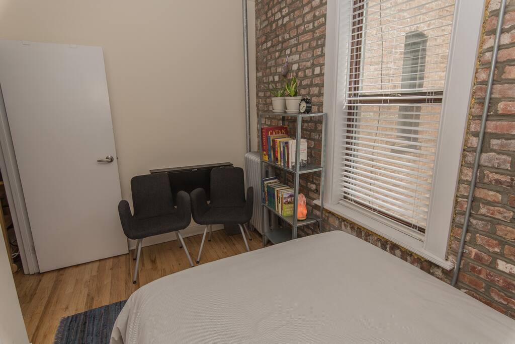 Desk folds into the wall to provide more space.