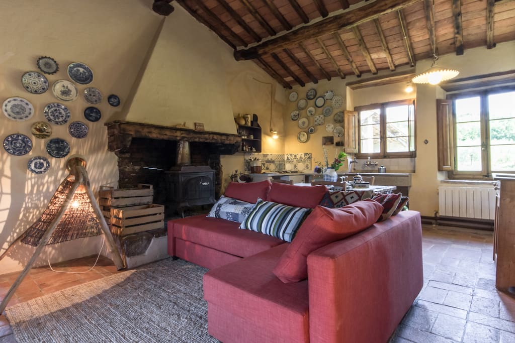 living room with the double sofa bed
