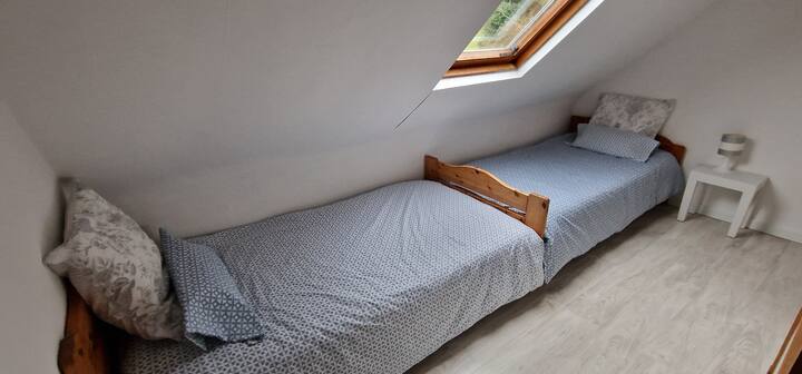 Dva kreveta za jednu osobu 
s pogledom na more.