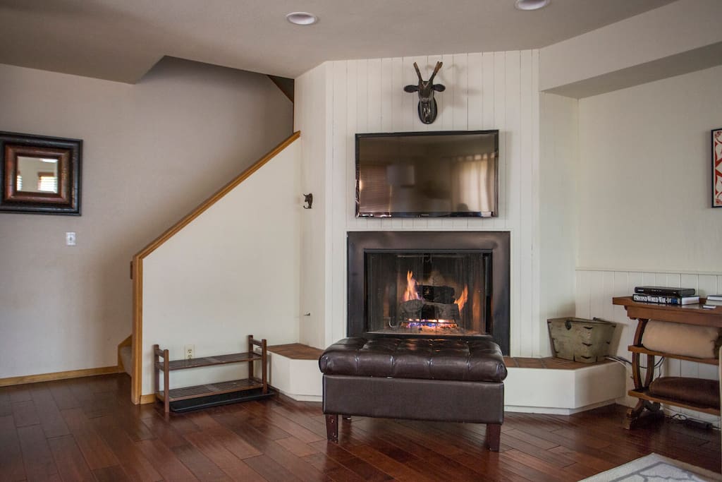 Fireplace and big screen TV in Living Room