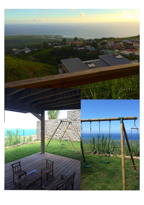 vue, terrasse du jardin et balançoire