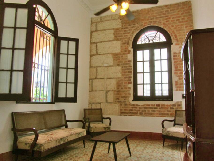 Living Room - Uncovered Original Brick/Stone Wall