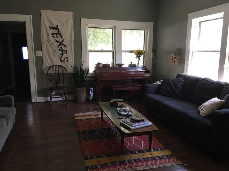 Feel free to hang out in our living room! Our home usually has music in it, so feel free to hop on the piano or pick up a guitar!