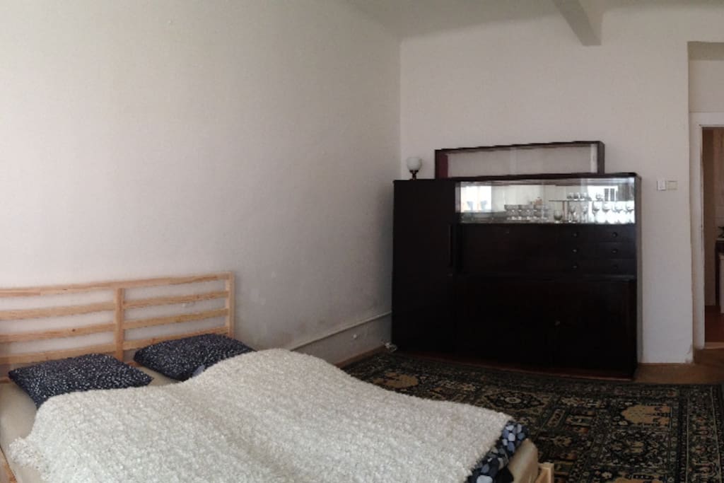 Light and spacious bedroom with a comfy bed with new mattress.