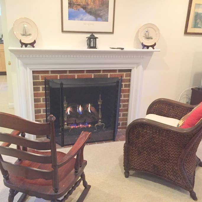 Gas fireplace w/chairs for reading or a glass of wine