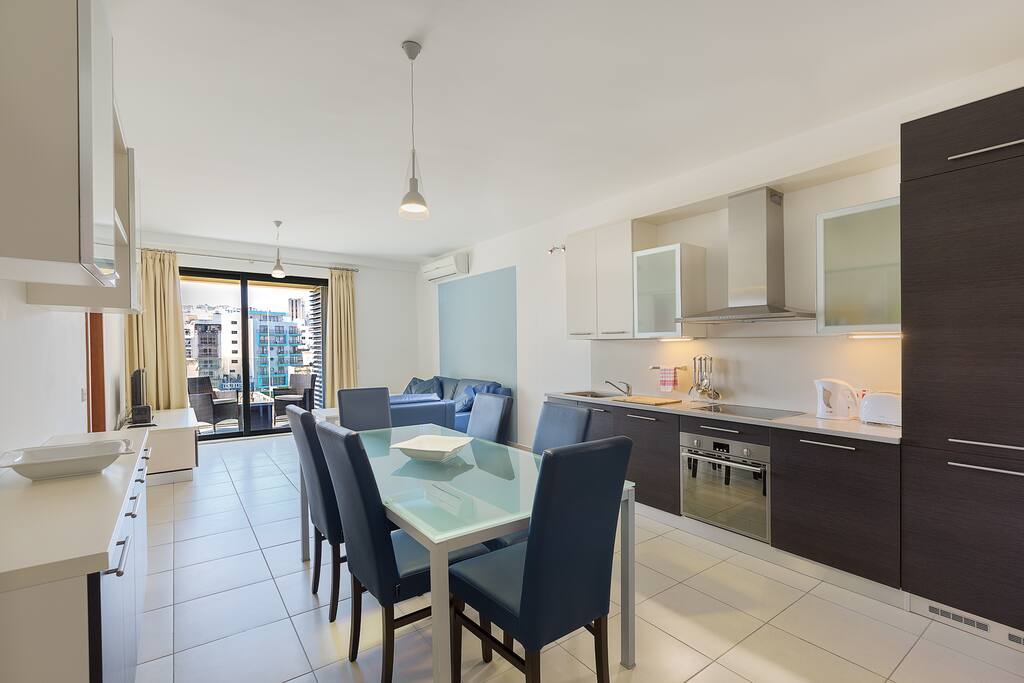 Spacious kitchen, living, dining