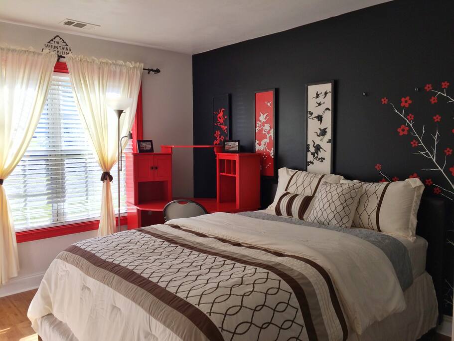 Queen Bed with Shared Bathroom
