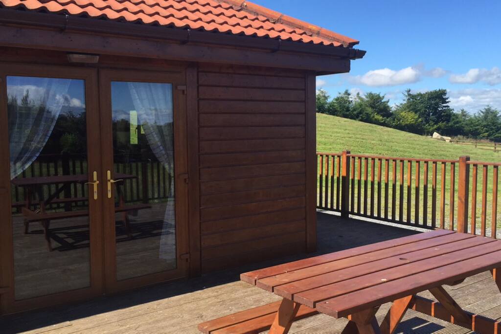Decking and picnic bench