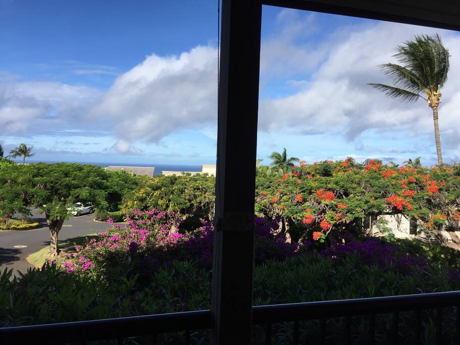 view from the lanai to the ocean and islands