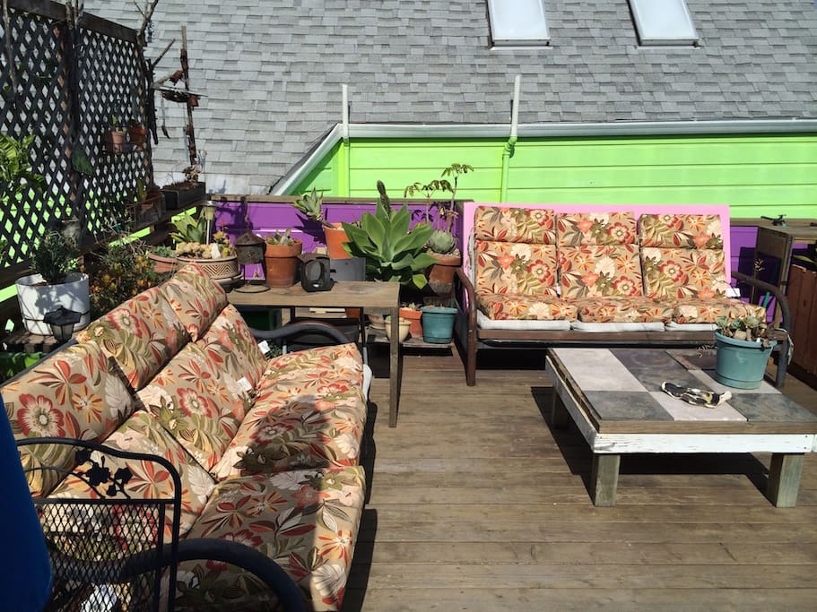 Roof Deck with bbq and comfortable seating. Sunshine!