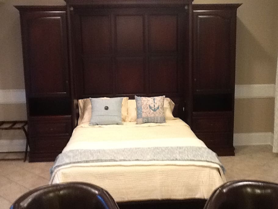 Custom queensize bed with natural bamboo mattress.