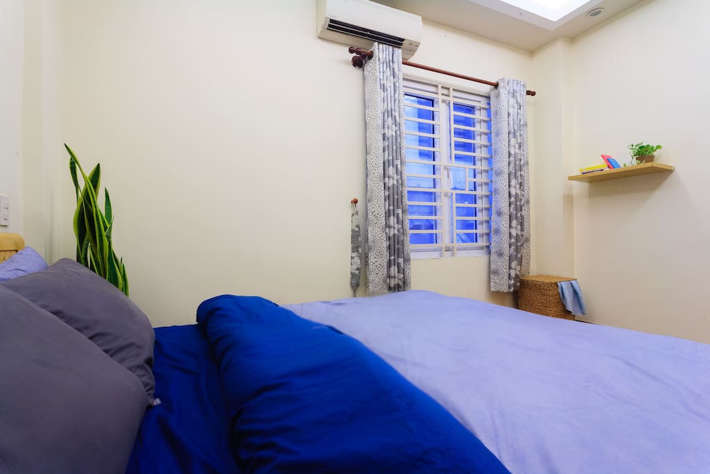 Your room with natural light, queen size bed, working desk, wardrobe, cleaning beddings and towels