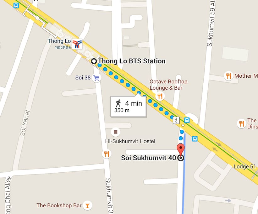 Google Map - Distance to BTS Thong Lo from AirBnB