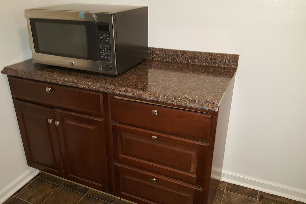 New counter, floor and microwave!