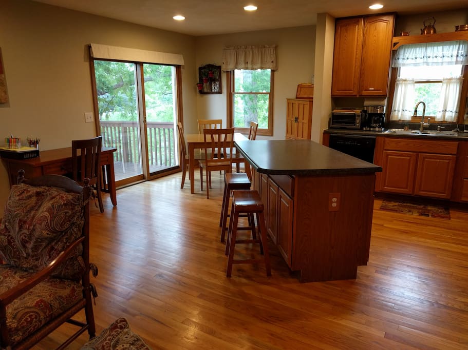 Kitchen is open to the living room, so you can cook while you entertain.