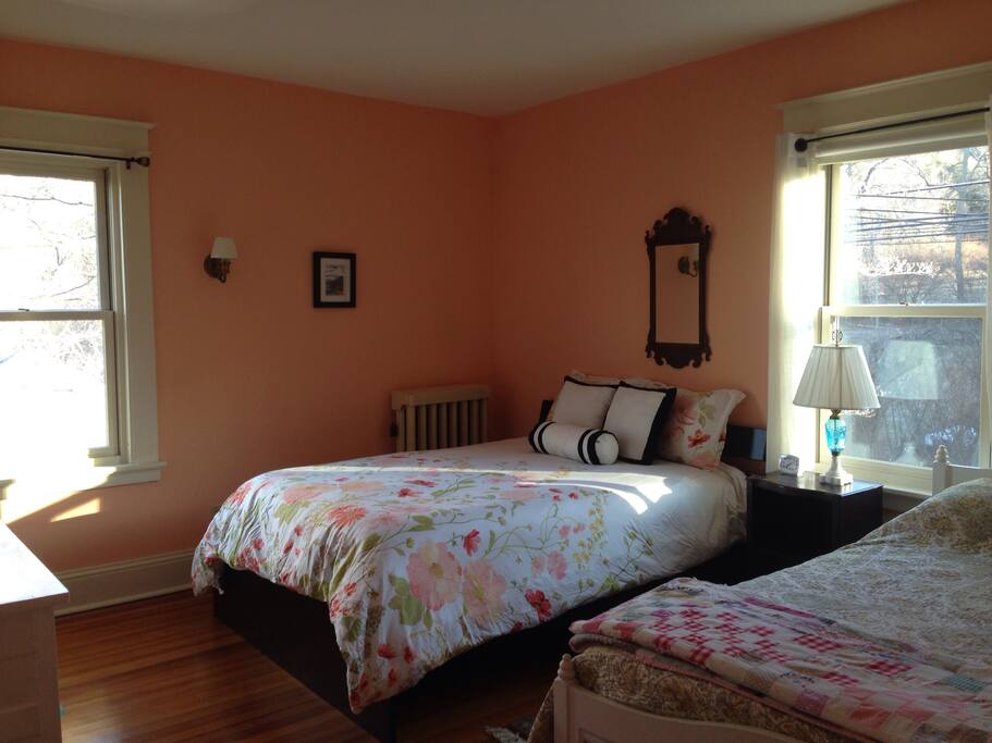 A view of our guest room. There is closet space and drawers for your items.