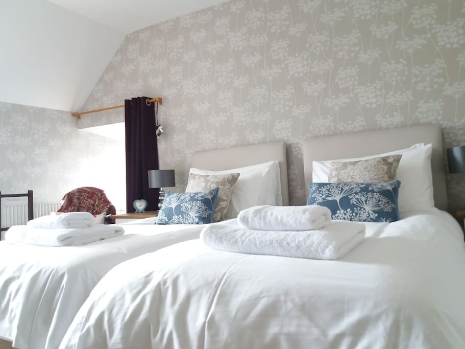 Twin beds in the second bedroom.