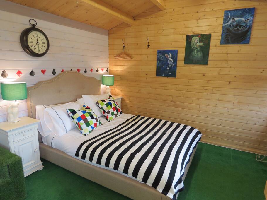Spacious bed and bedside cabinets