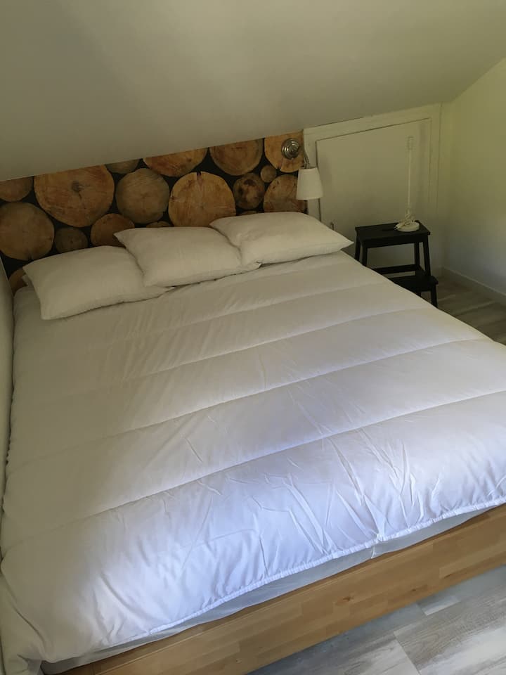 Chambre avec lit de 160 et dressing. 