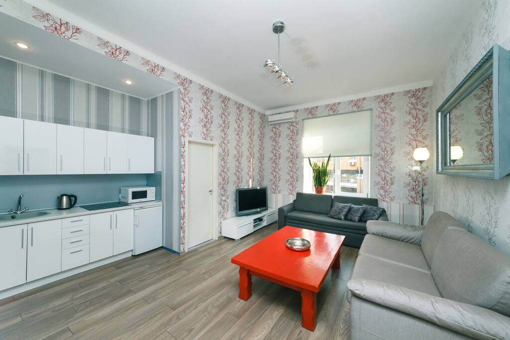 living room, one sofa converts into a large bed