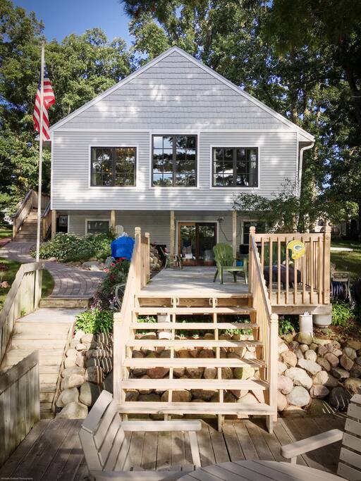 View of the cabin from the boathouse roof deck