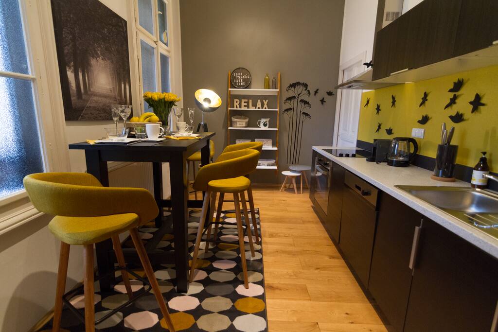 brand new kitchen with all appliances, nespresso machine