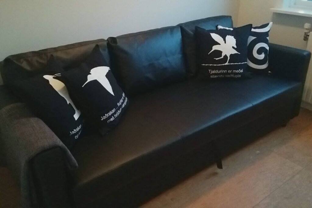 Sofa bed in common space. Readily converts into a bed for two.
Bed width: 144 cm
Bed length: 199 cm
The sofa bed is not made up prior to your arrival so that you can enjoy the use of the sofa. Beddings, pillows and bedsheet for the sofabed will though be ready in the bedroom.