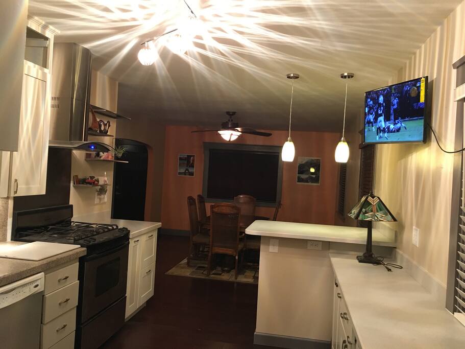 View from the end of the kitchen to the dinning room.