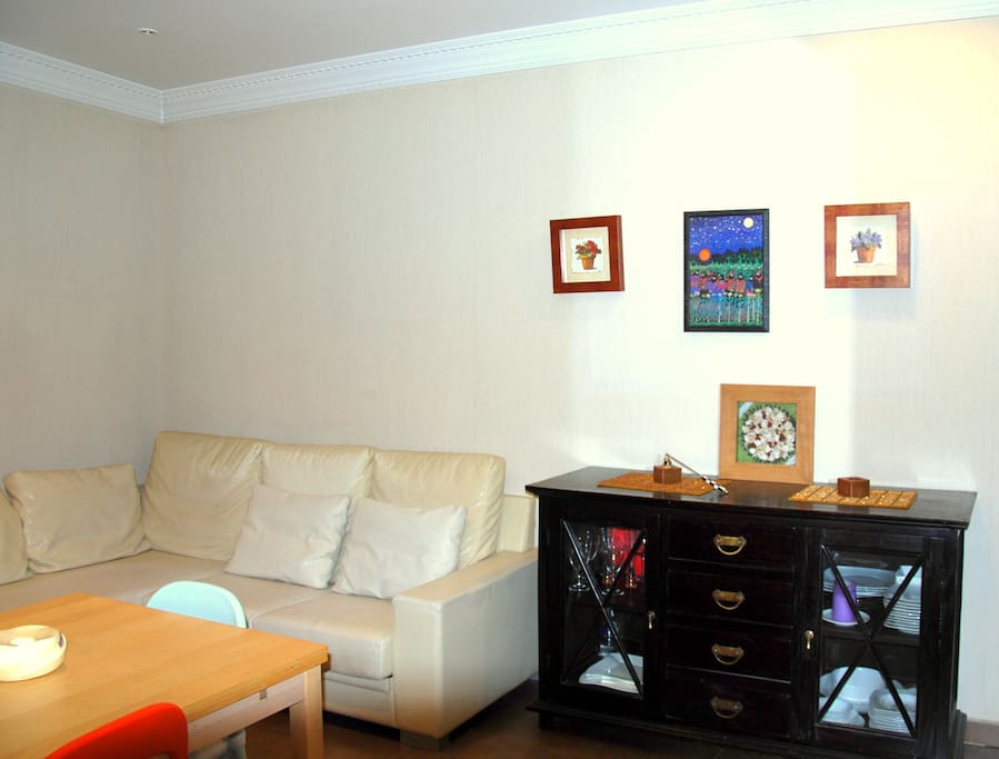 Salon, sofá de piel