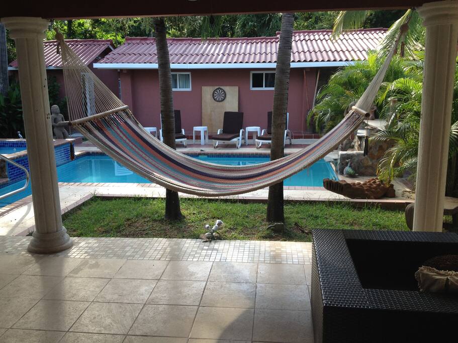 View from the large patio. Casita behind the pool.