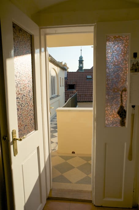 Entrance door and balcony