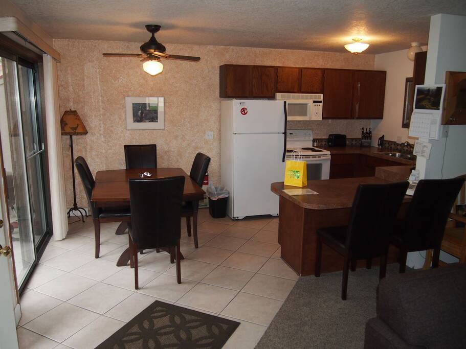 Dining area, kitchen and bar