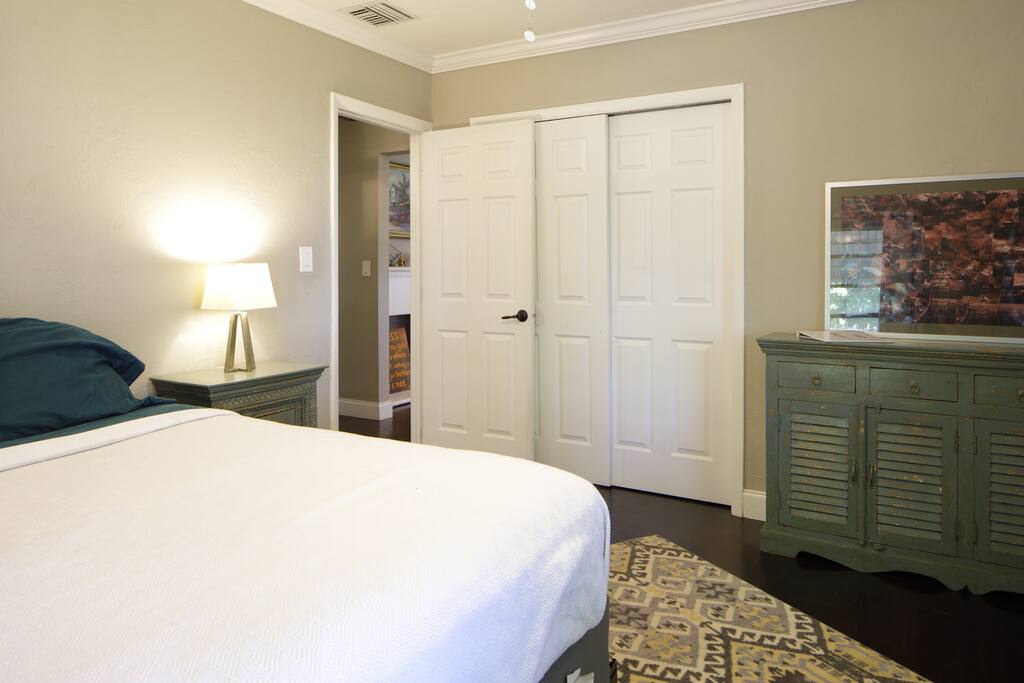 It is a spacious room with plenty of space to spread out.