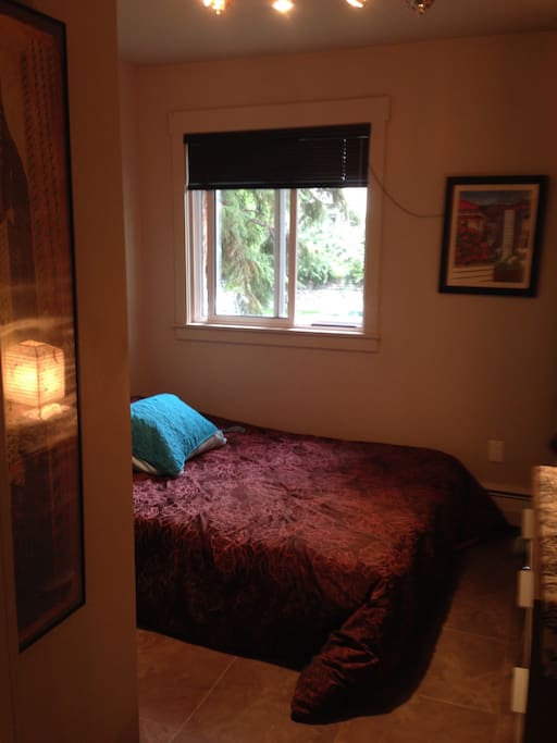 Sunny and cozy, with closet space and dresser.